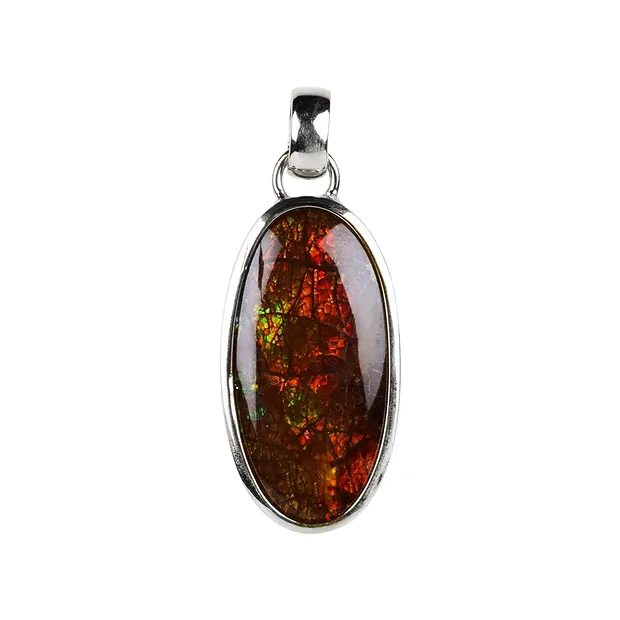 Anhänger Ammolith Oval rot-orange, 4,1cm, platiniert | Marco Schreier
