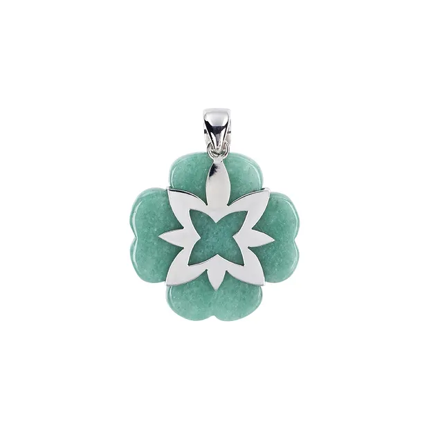 Pendentif Aventurine, Trèfle (35 x 35mm) avec pointes, 5,0cm, platiné | Marco Schreier