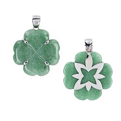 242023220049 Pendentif Aventurine, Trèfle (35 x 35mm) avec pointes, 5,0cm, platiné | Marco Schreier