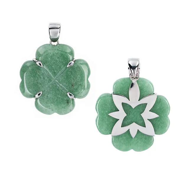 Pendentif Aventurine, Trèfle (35 x 35mm) avec pointes, 5,0cm, platiné | Marco Schreier