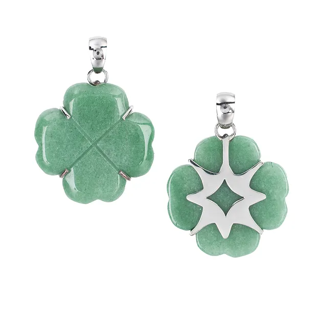 Pendentif Aventurine, Trèfle (35 x 35mm), 5,0cm, platiné | Marco Schreier
