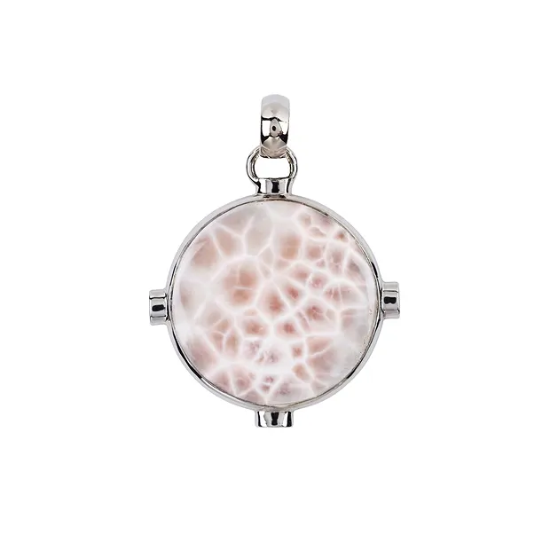 Natrolite pendant, round (25mm), 4.0cm, platinum plated | Marco Schreier