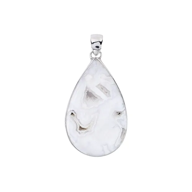 Pendentif Agate Druzy (blanche) goutte, 4,0cm, platiné | Marco Schreier