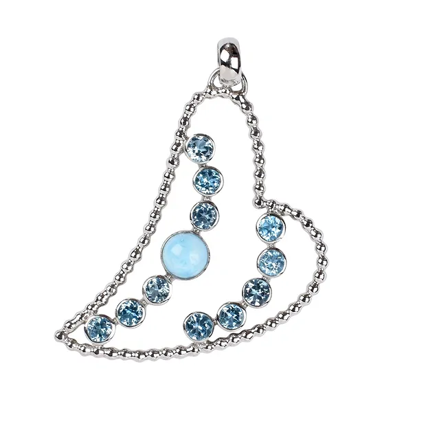 Colgante corazón Topacio (azul), Larimar, 5,7 cm, platinado | Marco Schreier