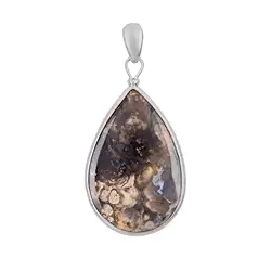 242023220067 Anhänger Moosachat (braun), 5,6cm, platiniert | Edelsteine, Heilsteine & Schmuck