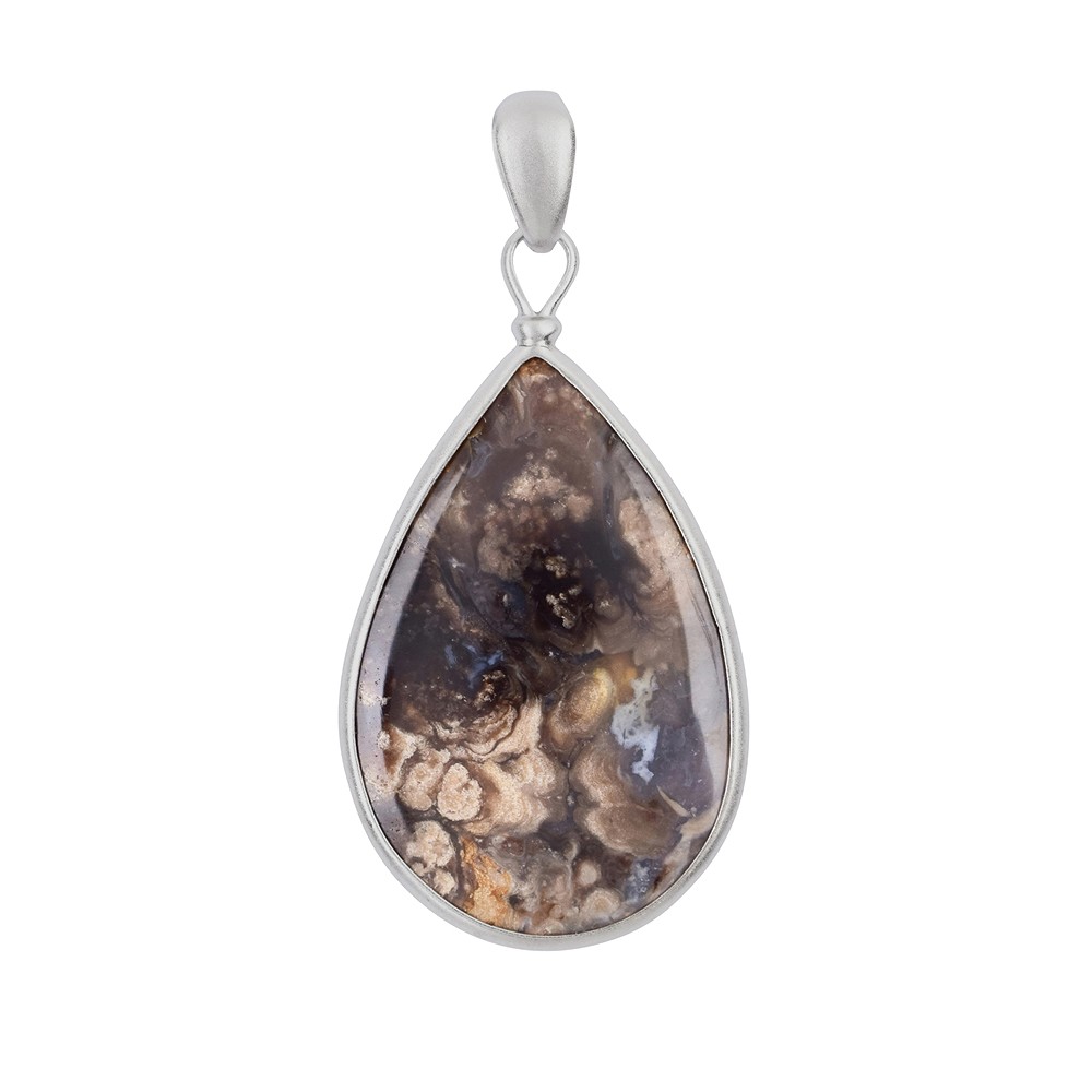 Pendentif Agate mousse (brune), 5,6cm, platiné | Marco Schreier