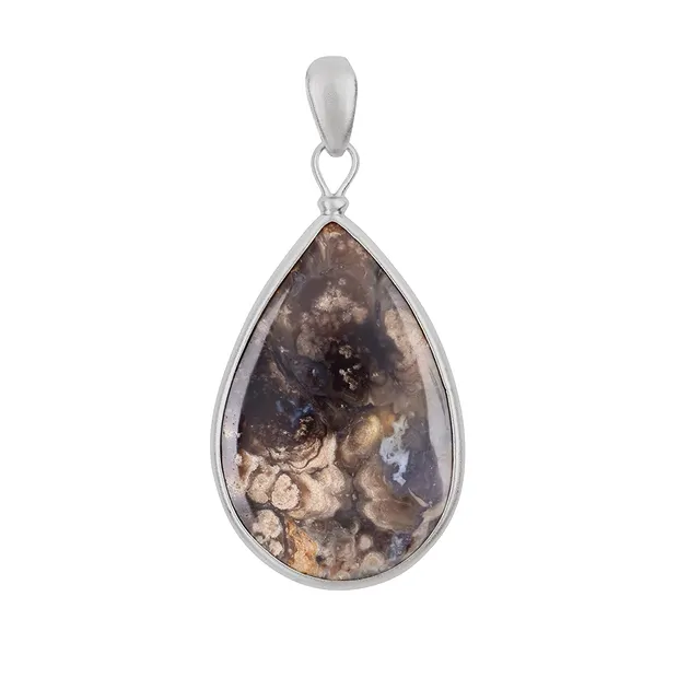 Anhänger Moosachat (braun), 5,6cm, platiniert | Edelsteine, Heilsteine & Schmuck