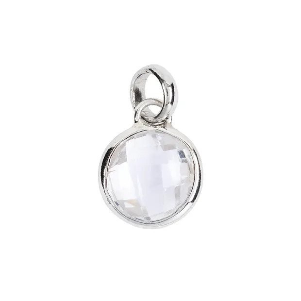 Rock Crystal pendant, round (10mm) faceted, 1.9cm, platinum plated | Marco Schreier