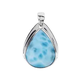 Larimar drop pendant (25 x 19mm), 3.4cm, platinum plated | Marco Schreier