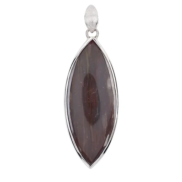 Petrified Wood Pendant, Marquise (50 x 20mm), 6.3cm, platinum plated | Marco Schreier