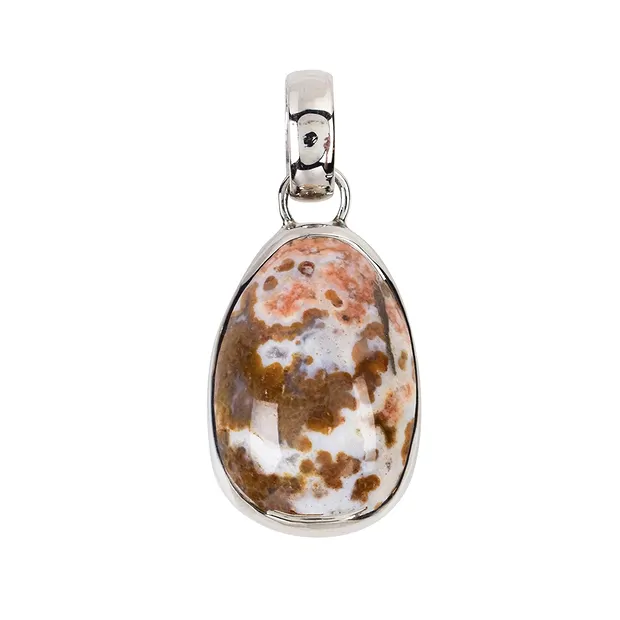 Ocean Jasper pendant, egg (20 x 1.5mm), 3.3cm, platinum plated | Marco Schreier