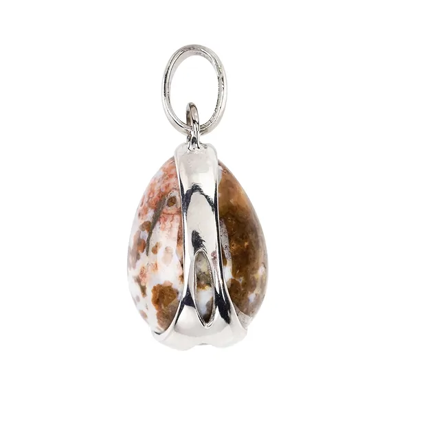 Ocean Jasper pendant, egg (20 x 1.5mm), 3.3cm, platinum plated | Marco Schreier