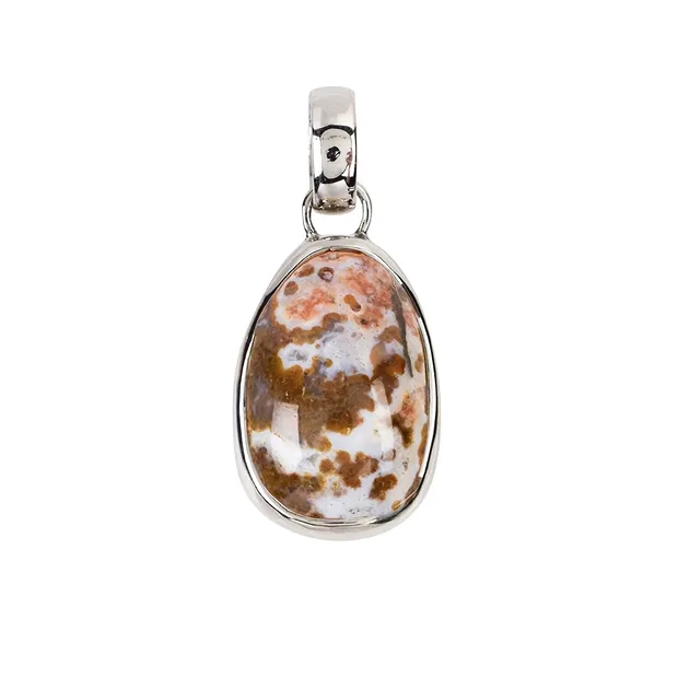 Ocean Jasper pendant, egg (20 x 1.5mm), 3.3cm, platinum plated | Marco Schreier