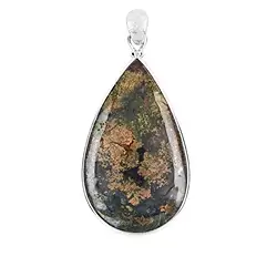 242023220172 Moss Agate pendant, drop (45 x 25mm), 5.8cm, platinum plated | Marco Schreier