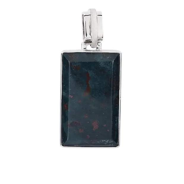Heliotrope (Bloodstone) pendant (30 x 19mm) rectangle, 4.5cm, platinum plated | Marco Schreier