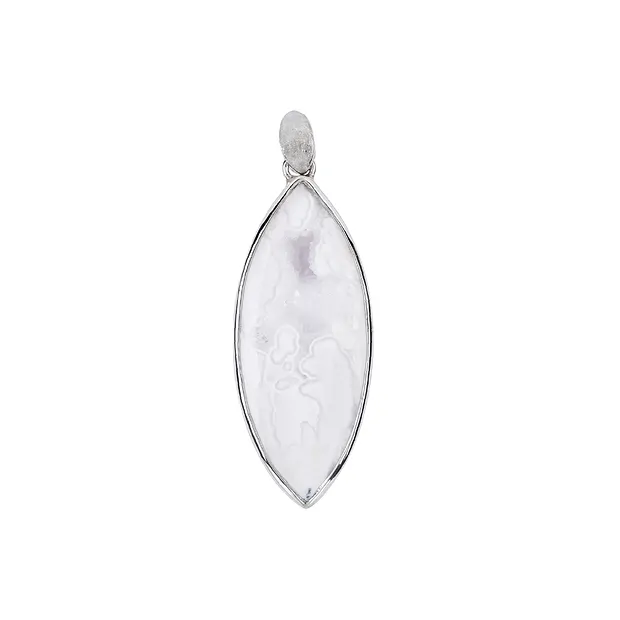 Pendentif Agate (blanche) Druzy Marquise, 6,2cm, platiné | Marco Schreier