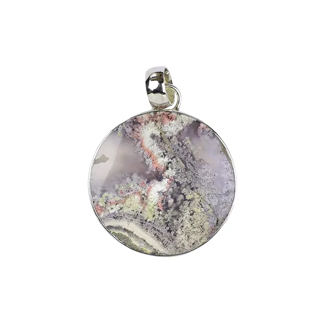 Pendentif Agate mousse (brun-rouge), rond (30mm), 4,2cm, platiné | Marco Schreier