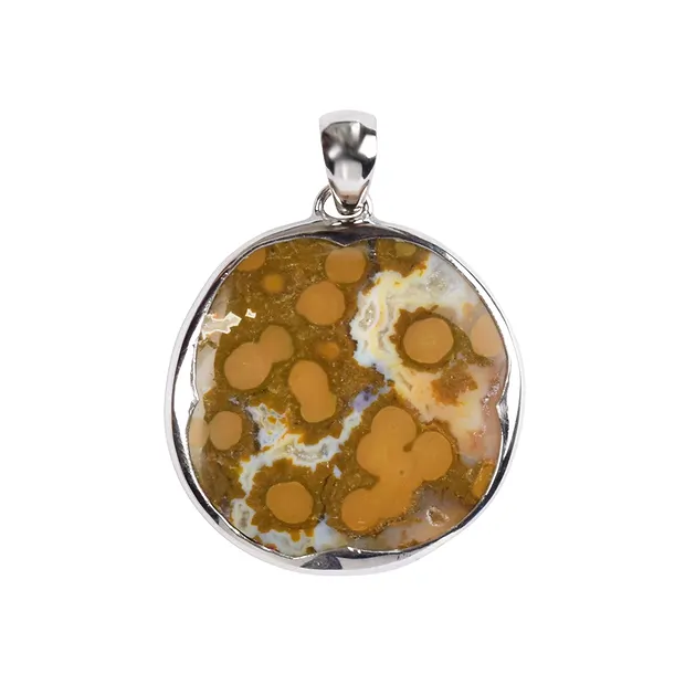 Ocean Jasper pendant, round (30mm), 4.2cm, platinum plated | Marco Schreier