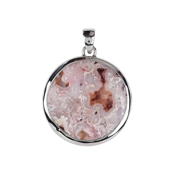 Anhänger Lace-Achat mit Druzy rund (30mm), 4,2cm, platiniert | Marco Schreier