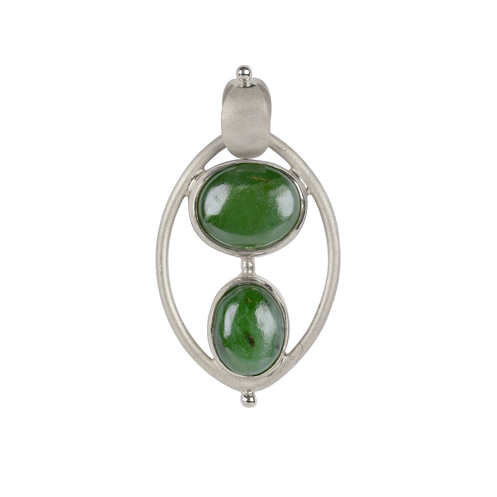 Nephrite jade pendant, oval in oval, 4.1 cm, platinum plated | Marco Schreier