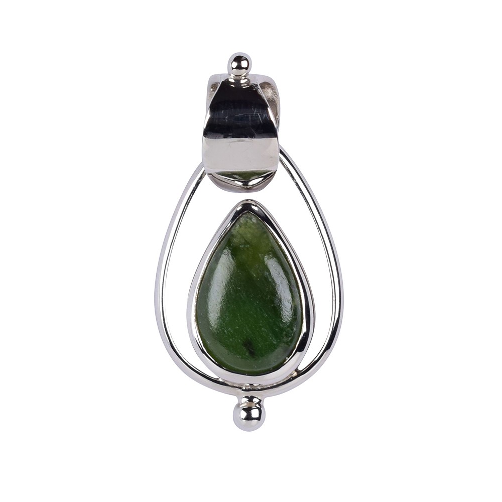 Pendentif Néphrite-Jade, goutte (12 x 8mm), 3,0cm, platiné | Marco Schreier