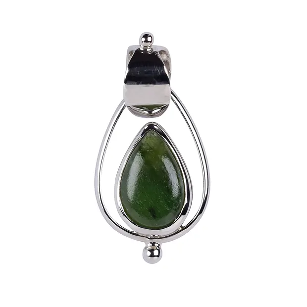 Anhänger Nephrit-Jade, Tropfen (12 x 8mm), 3,0cm, platiniert | Marco Schreier