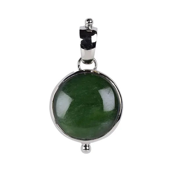Anhänger Nephrit-Jade, rund (18mm), 3,6cm, platiniert | Marco Schreier