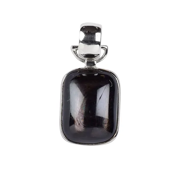 Hypersthene pendant rectangle (20 x 15mm), 3.5cm, platinum plated | Marco Schreier