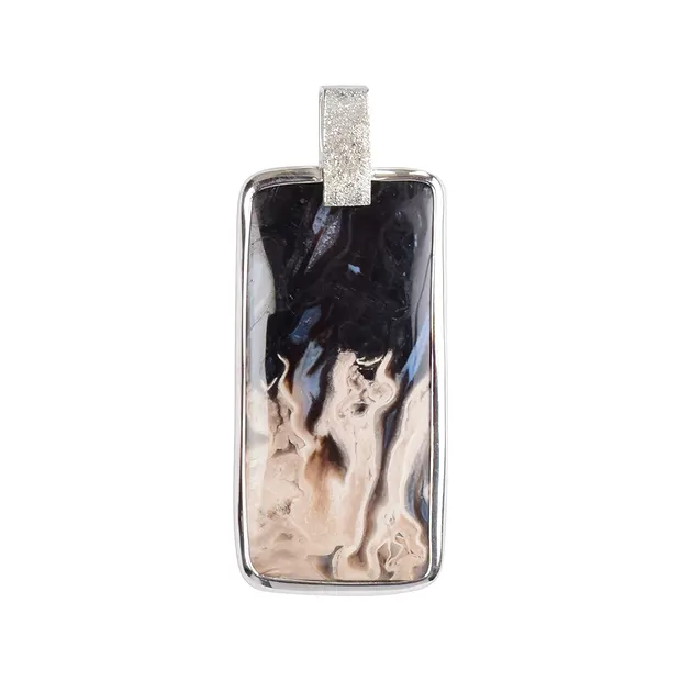 Petrified Palm Wood pendant, rectangle (40 x 25mm), 5.1cm, platinum plated | Marco Schreier