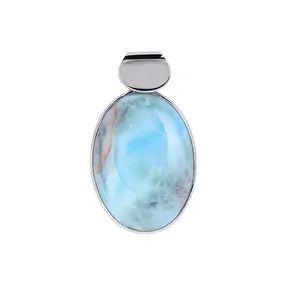 Larimar oval pendant, 4.0 cm, platinum plated | wholesaler gems & healing stones