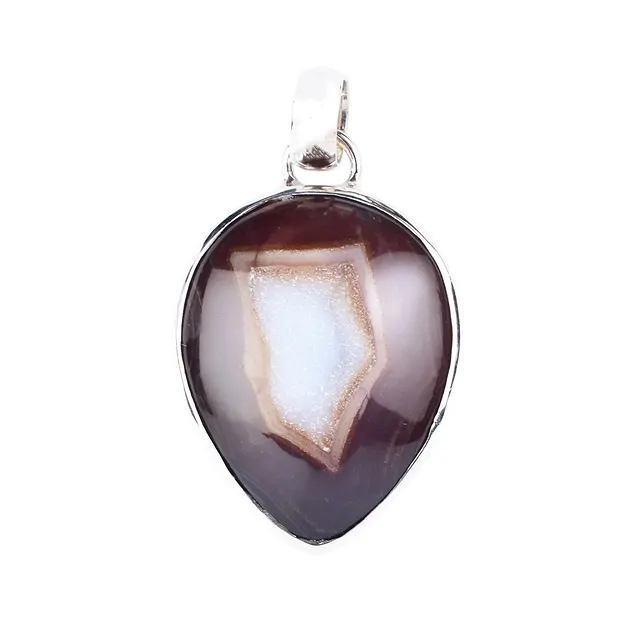 Druzy agate drop pendant (28 x 18mm), 4.0cm, platinum plated | Marco Schreier