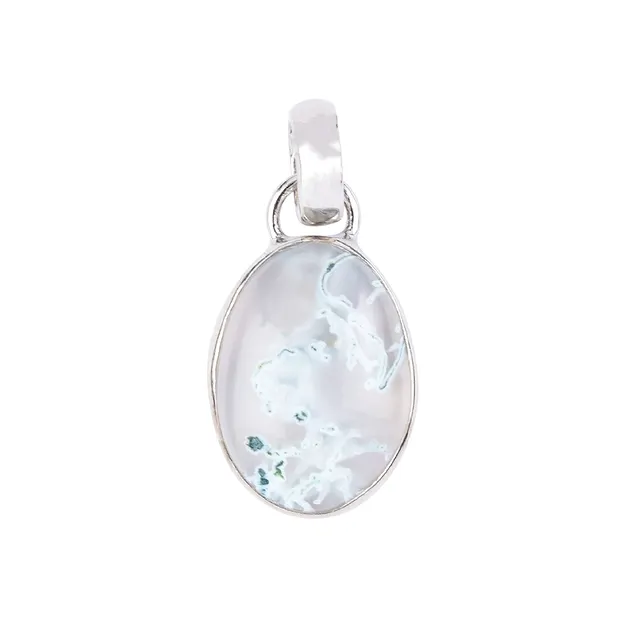 Moss Agate oval pendant (17 x 11mm), 2.7cm, platinum plated | Marco Schreier