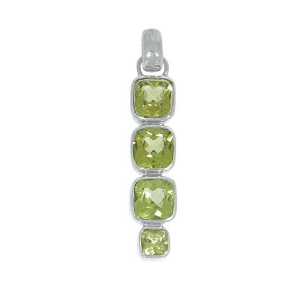 Peridote Cushion pendant (squares), 3.5 cm, platinum plated | Marco Schreier