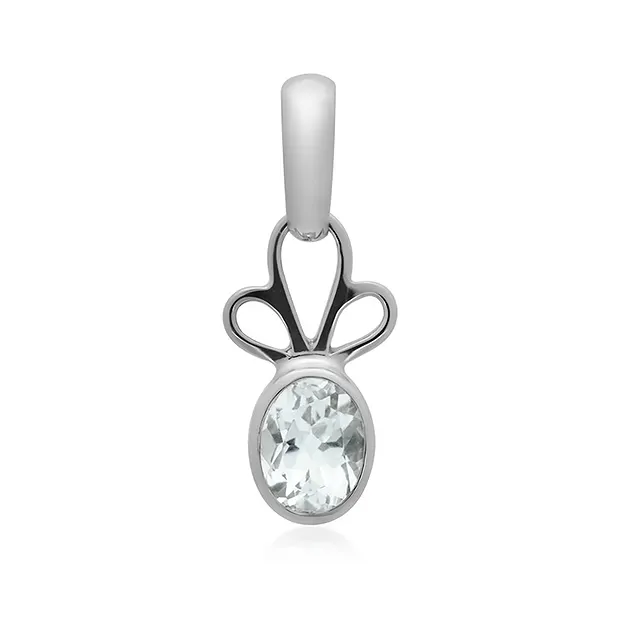 Ciondolo Topazio (bianco) ovale sfaccettato (8 x 6 mm), 2,6 cm, placcato in platino | Marco Schreier