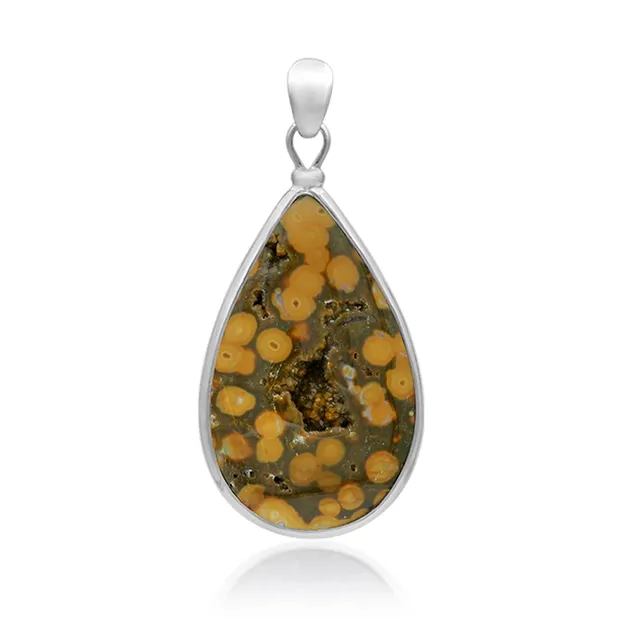 Ocean Jasper pendant, drop (40 x 25mm), 5.3cm, platinum plated | Marco Schreier