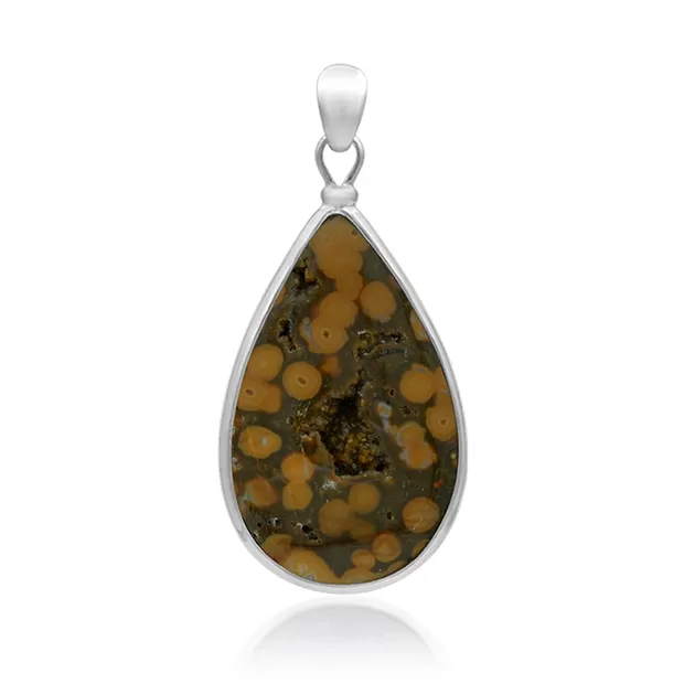 Pendentif Jaspe océan goutte (40 x 25mm), 5,3cm, platiné | Marco Schreier