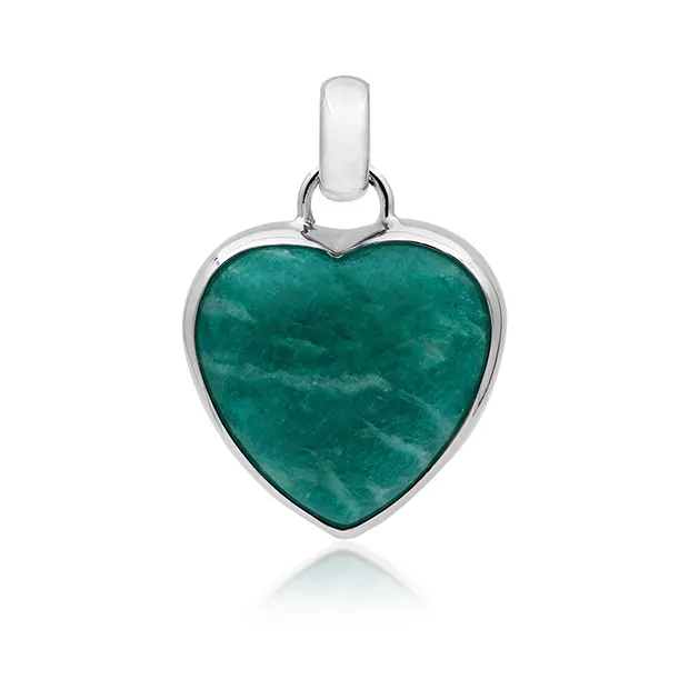 Pendentif Amazonite, coeur (18 x 17mm), 2,6cm, platiné | Marco Schreier