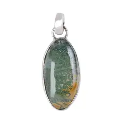 242023220428 Anhänger Moosachat, Oval (26 x 14mm), 3,5cm, platiniert | Marco Schreier
