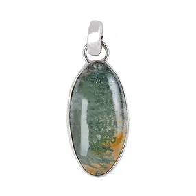 Moss Agate pendant, oval (26 x 14mm), 3.5cm, platinum plated | Marco Schreier