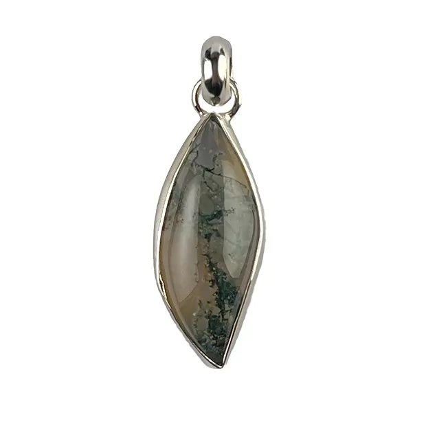 Anhänger Moosachat, Marquise (30 x 12mm), 4,0cm, platiniert | Marco Schreier