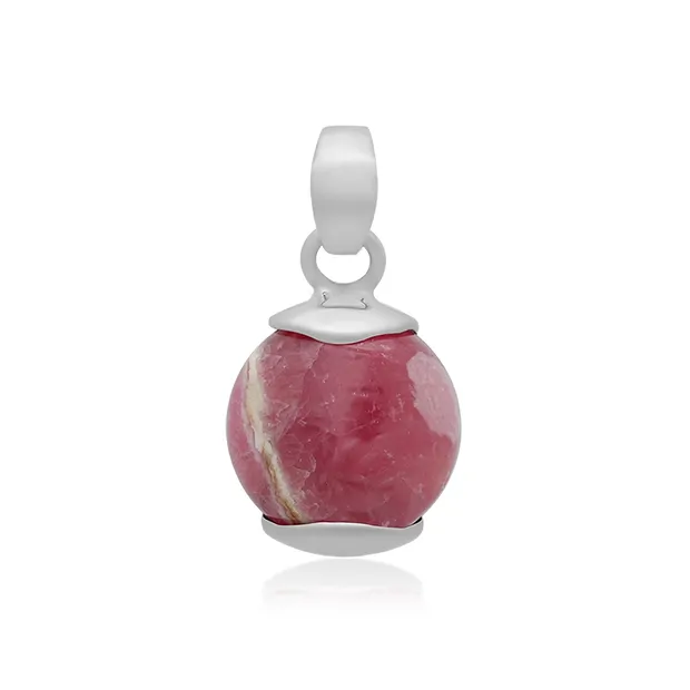 Pendentif rhodochrosite rond (15mm), 2,3cm, platiné | Marco Schreier