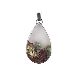 242023220483 Pendentif Agate mousse (brun-rouge), goutte (40x 25mm), 5,0m, platiné | Marco Schreier