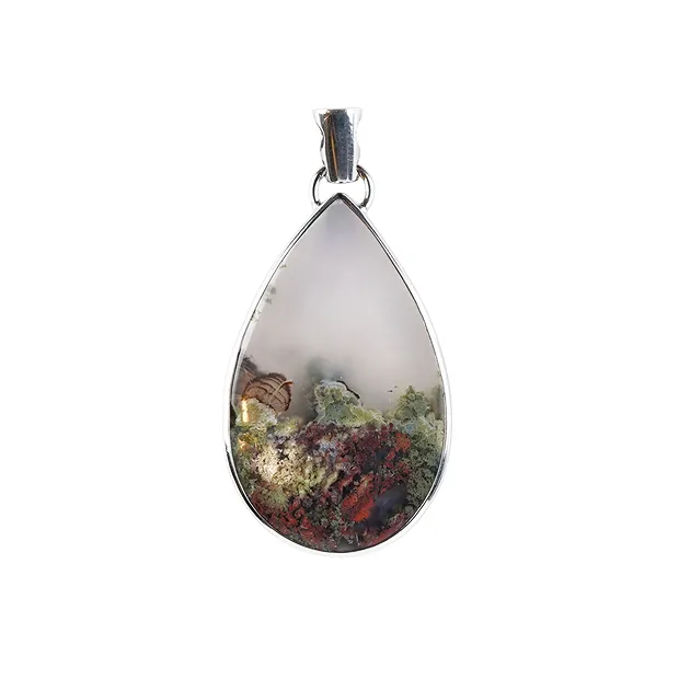 Moss Agate pendant (brown-red), drop (40x 25mm), 5.0m, platinum plated | Marco Schreier