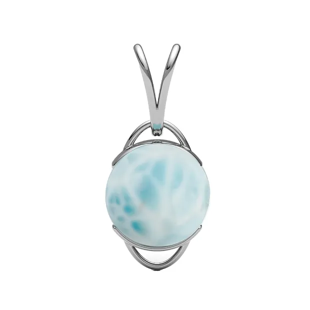 Anhänger Larimar, rund (10 mm) Doppelöse, 2,2cm, platiniert | Marco Schreier