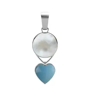 Larimar pendant, heart, Mother of Pearl round, 3.0 cm, platinum plated | Marco Schreier