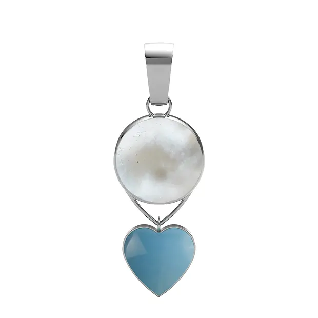 Larimar pendant, heart, Mother of Pearl round, 3.0 cm, platinum plated | Marco Schreier