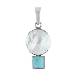 242023230006 Anhänger Larimar, Quadrat, Perlmutt rund, 3,3cm, platiniert | Marco Schreier