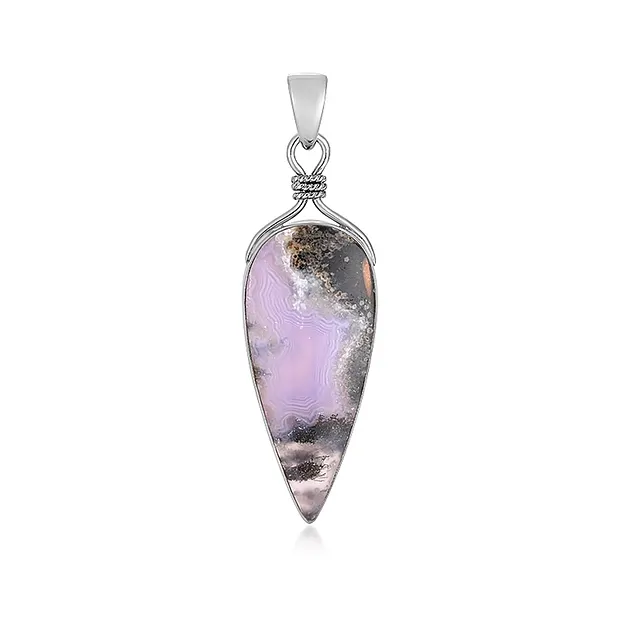 Anhänger Chalcedon (lila), Tropfen (40x18 mm), 5,0cm, platiniert | Marco Schreier