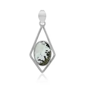 Pendentif Agate mousse (verte), ovale (20 x 13mm), 5,0cm, platiné | Marco Schreier