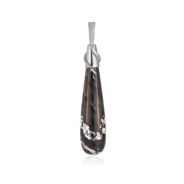 Pendentif Palmier pétrifié, goutte (42 x 9mm), 5,2cm, platiné | Marco Schreier